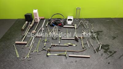 Mixed Lot Including Audiometer Headphone, Hall Battery, Philips CPAP Battery and Various Surgical Instruments