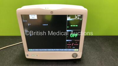 GE Carescape B650 Touch Screen Patient Monitor *Mfd - 2019* with 1 x GE Dinamap Ref- 2016793-002 Patient Data Module Including ECG, Temp/CO, P1/P3, P2/P4, SpO2 and NIBP Options *Mfd 2019* (Both Power Up - In Excellent Condition Like New in Box) **SN SPX19 - 2