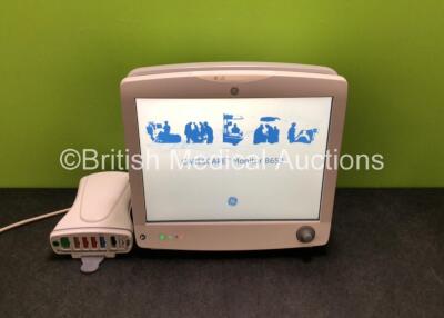 GE Carescape B650 Touch Screen Patient Monitor *Mfd - 2019* with 1 x GE Dinamap Ref- 2016793-002 Patient Data Module Including ECG, Temp/CO, P1/P3, P2/P4, SpO2 and NIBP Options *Mfd 2019* (Both Power Up - In Excellent Condition Like New in Box) **SN SPX19