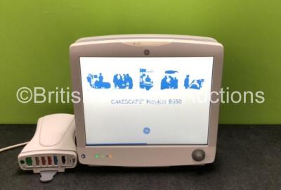 GE Carescape B650 Touch Screen Patient Monitor *Mfd - 2019* with 1 x GE Dinamap Ref- 2016793-002 Patient Data Module Including ECG, Temp/CO, P1/P3, P2/P4, SpO2 and NIBP Options *Mfd 2019* (Both Power Up - In Excellent Condition Like New in Box) **SN SPX19