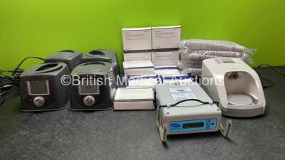 Mixed Lot Including 4 x Fisher & Paykel Icon + Novo CPAP Units (All Power Up) 1 x Inva CareSoft Form Active 2 Unit (No Power) 1 x Fisher & Paykel Sleepstyle 200 CPAP Humidifier with 5 x Fisher & Paykel REF 900HC522 Breathing Tubes (Powers Up) Large Quant