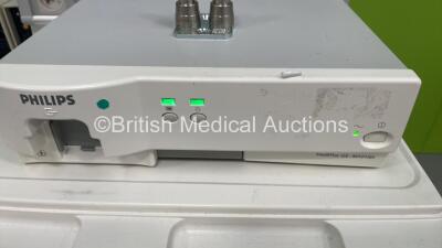 Datex-Ohmeda Aestiva/5 Induction Anaesthesia Machine with Philips Module Rack with PRESS Module, IntelliVue G5-M1019A Gas Module, VentiPAC with alarmPAC, Bellows, Absorber and Hoses (Powers Up) *S/N AMWF00210* - 2