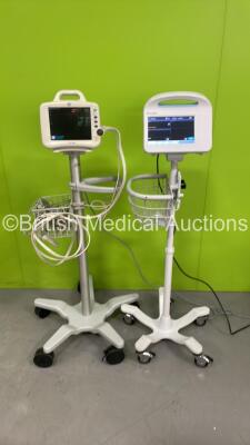 1 x GE DASH 3000 Patient Monitor on Stand with BP1/3, BP2/4, SPO2, Temp/Co, CO2, NBP Options and 1 x Welch Allyn 6000 Series Monitor on Stand with Various Leads (Both Power Up) *DSH04480561GA*