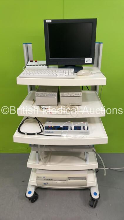 Oakfield Instruments Trolley with NEC Monitor, 2 x Sony Printers, Medtronic Keypoint Portable EMC Unit, Distender Series II Dual Drive Barostat and Hewlett Packard Vectra PC (All Power Up)