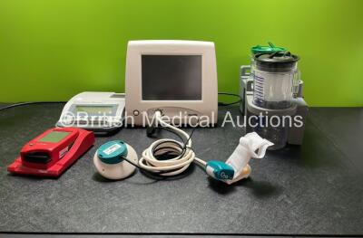 Mixed Lot Including 1 x Verathon Model BVI 3000 Bladder Scanner, 1 x Hemocue Hb201 DM Radiometer (Powers Up) 1 x Nexfin bm Patient Monitor with 2 x Cables (Powers Up with Damage-See Photo) 2 x DeVilbiss Suction Units with 2 x Cups (Both No Power, 1 with D