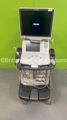 Toshiba Aplio 500 Flat Screen Ultrasound Scanner TUS-A500 *Mfd 2015-11* with 3 x Transducers/Probes (1 x PVT-781VT * Mfd 06- 2019* ,1 x PVT-674BT * Mfd 12- 2019 * and 1 x PVT-375BT * Mfd 02- 2020 *) and Sony UP-D898MD Printer (HDD REMOVED - Powers Up) *WA