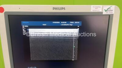 Philips iU22 Flat Screen Ultrasound Scanner on F.3 Cart *S/N 039WWH* **Mfd 10/2009** Software Version 5.2.1.245 with 2 x Transducers / Probes (L17-5 and L12-5) (Powers Up with 1 x Missing Dial - See Photo) ***IR916*** - 11