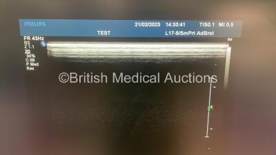 Philips iU22 Flat Screen Ultrasound Scanner on F.3 Cart *S/N 039WWH* **Mfd 10/2009** Software Version 5.2.1.245 with 2 x Transducers / Probes (L17-5 and L12-5) (Powers Up with 1 x Missing Dial - See Photo) ***IR916*** - 13