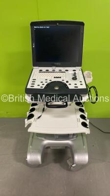 GE Vivid-q Portable Ultrasound Scanner Ref H45041FM *Mfd 06/2013* (Powers Up with HDD Removed) *SN 050778Vq* on Vivid i SafeLock Cart