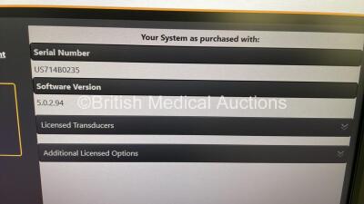Philips Matrix Epiq 7C Release 5.0.2 Flat Screen Ultrasound Scanner Ref 989605386721 *S/N US714B0235* **Mfd 2014** SVC HW A.0 Software Version 5.0.2.94 with 2 x Transducers / Probes (X5-1 and D2cwc) (Powers Up) - 13