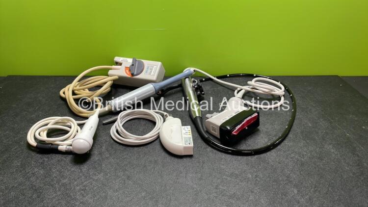 Job Lot Including 1 x MediWatch 3.5/5.0MHz Transducer / Probe, 1 x Hitachi Aloka L43K Transducer / Probe, 1 x Philips T6H Transducer / Probe and 1 x Unknown Manufacturer 3D5-8EK Transducer / Probe (Missing Head Casing - See Photo)