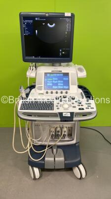 GE Logiq E9 Flat Screen Ultrasound Scanner Ref 5205000-7 *S/N 130376US7* **Mfd 08/2014** Software Version R4 Software Revision 3.0 with 3 x Transducers / Probes (ML6-15-D Ref 5199103 *Mfd 11/2014* / 9L-D Ref 5194432 *Mfd IC5-9-D Ref 5492351 *Mfd 01/2021*)