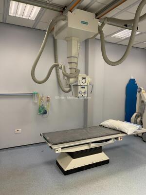 2004 – Siemens Multix Top X-ray Bucky Including Patient Table, System Cabling, OH Bucky, Wall Stand, Operator Console, Generator and Ceiling Rails. Fully Functional when Professionally De-Installed *Q622*