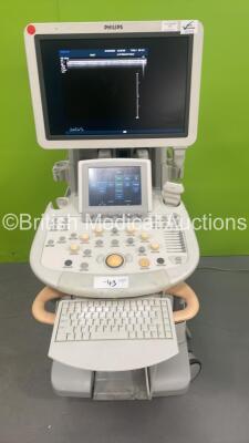 Philips iU22 Flat Screen Ultrasound Scanner on G.0 Cart *S/N B00DFC* **Mfd 10/2010** Software Version 6.0.5.10 with 2 x Transducers / Probes (L17-5 and L12-5) (Powers Up with 1 x Missing Dial - See Photo) ***IR915***