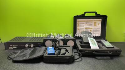 Job Lot of Audiometry Equipment Including 1 x Stage Line 200W Amplifier Unit, 3 x MED Sound Free Field Audiometers, 1 x ICS Impulse Type 1085 Impulse monocular video goggles and 1 x Soundbyte Solutions Parrot Speech Discrimination Tester *SN 2981, 429704,