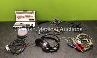 Mixed Lot Including 1 x Keeler Otoscope / Ophthalmoscope Handle with 1 x Attachment (Missing Glass - See Photos) 1 x SarabeC Crescendo 20 Unit, 1 x Audiometry Headphones and Various Audiometry Cables