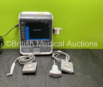 SonoSite S-Nerve Portable Ultrasound System Boot Version 52.80.102.010, ARM Version 52.80.111.016 with 1 x SonoSite SLAx/13-6 MHz REF P07699-00 Transducer / Probe and 1 x SonoSite C60x/5-2 MHz REF 03FH5X Transducer / Probe (Powers Up when Tested with St