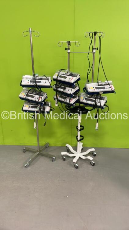 2 x Drip Stands with 8 x Carefusion/Cardinal Health and Alaris IVAC PCAM Pumps