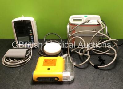 Mixed Lot Including 1 x Laerdal Compact Suction Unit 4 (Powers Up with Damage to Button - See Photos) 1 x Mindray VS-800 Patient Monitor (Damage to Casing - See Photos) 1 x R.E.M Electrosurgical Footswitch and 1 x Huntleigh Healthcare Flowtron Universal P