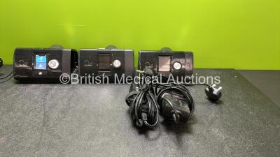 Job Lot Including 2 x ResMed Airsense 10 Autoset CPAP Units and 1 x ResMed Airsense 10 Elite CPAP Unit and 3 x AC Power Supplies (All Power Up, 1 with Missing Humidifier Cover-See Photo) *SN 22161420454, 23162089082, 23183223036*