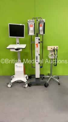 1 x Parity Medical Mobile Workstation with Monitor Table Detached from Stand) 1 x Smiths Medical Level 1 System 1000 Fluid Warmer and 1 x Welch Allyn Otoscope / Ophthalmoscope Set on Stand with 2 x Handpieces (All Power Up)1