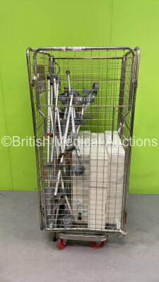 Mixed Lot Including 3 x Keeler Eye Testing Boxes and Various Walking Crutches (Cage Not Included)