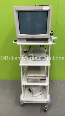 Olympus TC-C1 Clinical Trolley with 1 x Sony Trinitron Monitor, 1 x Olympus CLH-SC Light Source and 1 x Sony Videocassette Recorder (All Power Up) *6014758 / 7300677*