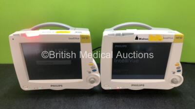 2 x Philips IntelliVue MP30 Patient Monitors (Both Power Up, 1 x Slight Damage to Screen - See Photos) *SN DE54017909 / DE72879198*