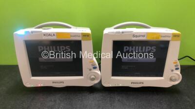 2 x Philips IntelliVue MP30 Patient Monitors (Both Power Up, 1 x Damage to Casing - See Photos) *SN DE72862508 / DE728B7033*