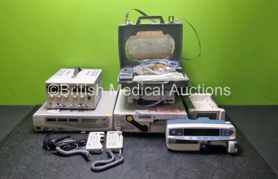 Mixed Lot Including 1 x Gynecare Thermachoice II Uterine Balloon Therapy Unit, 1 x TT EL302D Dual Power Supply, 1 x Cardinal Health Alaris GH SyrinGE Pump, 1 x Flame Port a Suction Unit, 1 x Physio Control Lifepak 5 Battery Charger, 1 x Huntleigh Mini Dop