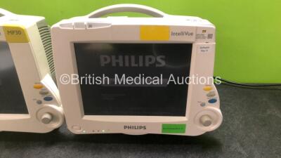 2 x Philips IntelliVue MP30 Patient Monitors (Both Power Up, 1 x Missing Badge - See Photos) *SN DE728B4940 / DE62230582* - 4