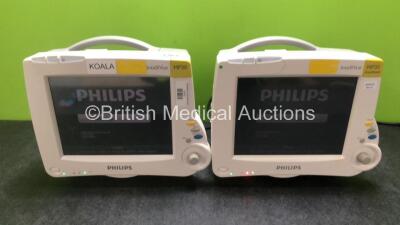 2 x Philips IntelliVue MP30 Patient Monitors (Both Power Up, 1 x Damage to Casing - See Photos) *SN DE62234350 / DE72860879*