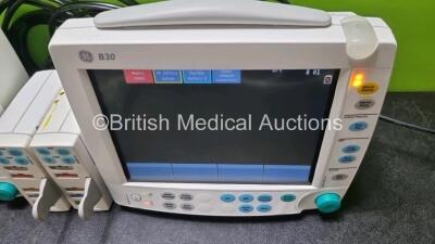 2 x GE B30 Patient Monitors with 2 x GE E-PSMP-00 Module Including ECG, SpO2, T1-T2, P1-P2 and NIBP Options, 2 x GE 5 Lead ECG Leads, 2 x SpO2 Finger Sensors, 2 x NIBP Hoses and 2 x Cuffs (Both Power Up) *SN 6808055 / 6875193 / SF3134778P00WA / SF31348781 - 2