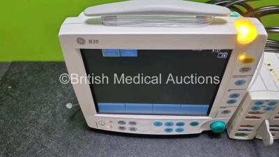 2 x GE B30 Patient Monitors with 2 x GE E-PSMP-00 Module Including ECG, SpO2, T1-T2, P1-P2 and NIBP Options, 2 x GE 5 Lead ECG Leads, 2 x SpO2 Finger Sensors, 2 x NIBP Hoses and 2 x Cuffs (Both Power Up) *SN 6808055 / 6875193 / SF3134778P00WA / SF31348781 - 3