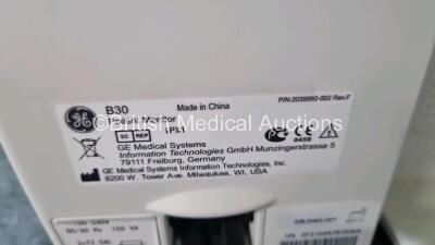 2 x GE B30 Patient Monitors with 2 x GE E-PSMP-00 Module Including ECG, SpO2, T1-T2, P1-P2 and NIBP Options, 2 x GE 5 Lead ECG Leads, 2 x SpO2 Finger Sensors, 2 x NIBP Hoses and 2 x Cuffs (Both Power Up) *SN 6808055 / 6875193 / SF3134778P00WA / SF31348781 - 5