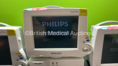 3 x Philips MP30 Patient Monitors with 1 x Philips IntelliVue G5 M1019A Gas Module Including Water Trap (All Power Up) *SN DE72877709, ARYC-0090, DE72881304, DE72877693* - 2