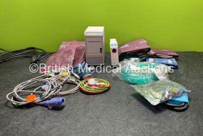 Mixed Lot Including 1 x GE XE-50P Printer (Powers Up) 1 x GE E-NMT Module, BP Cuffs and Various Patient Monitoring Cables *SN 1642578, 6244221*