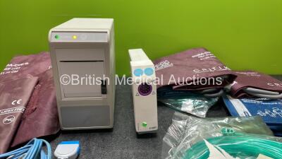 Mixed Lot Including 1 x GE XE-50P Printer (Powers Up) 1 x GE E-NMT Module, BP Cuffs and Various Patient Monitoring Cables *SN 1642578, 6244221* - 2