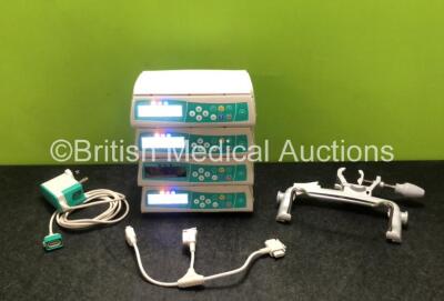 4 x B.Braun Infusomat Space Infusion Pumps with 1 x Bracket, 1 x Twin Charging Cable Adapter and 1 x Power Supply (All Power Up) *SN 291331 / 37464 / 278363 / 180226*