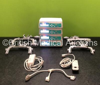 4 x B.Braun Infusomat Space Infusion Pumps with 4 x Brackets, 1 x Twin Charging Cable Adapter and 2 x Power Supplies (All Power Up) *SN 278426 / 312715 / 324147 / 225741*