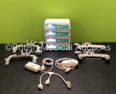 4 x B.Braun Infusomat Space Infusion Pumps with 4 x Brackets, 1 x Twin Charging Cable Adapter and 2 x Power Supplies (All Power Up) *SN 324155 / 230045 / 19642 / 281608*