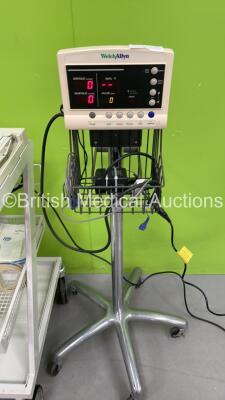 1 x Philips PageWriter 100 ECG Machine with ECG Lead on Trolley (Missing Printer Cover and Casing Damage - See Photo) and 1 x Welch Allyn 52000 Series Monitor on Stand with Leads (Both Power Up) *US00626550 / na* - 2