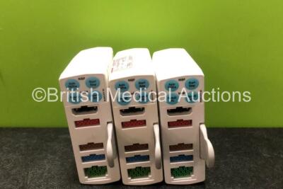 3 x GE Type E-PSMP Modules with ECG, SpO2, T1, T2, P1, P2 and NIBP Options (1 x Slight Damage to Casing - See Photos) *SN 6365224 / 6149779 / 7038547*