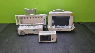 Job Lot Including 1 x Philips IntelliVue MP30 Patient Monitor (Powers Up Damage to Casing, Scratched Screen and Missing Dial - See Photos) 1 x Philips IntelliVue X2 Handheld Patient Monitor Including ECG, SpO2, NBP, Temp and Press Options (Powers Up Damag