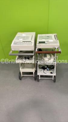 1 x Hewlett Packard PageWriter XLe ECG Machine on Stand with 10 Lead ECG Leads and 1 x Agilent PageWriter 300pi ECG Machine on Stand with 10 Lead ECG Leads (Both Power Up) *S/N 3758A / 52244*