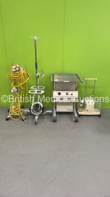 Mixed Lot Including Fisher and Paykel Stand with Regulator and Hose, 1 x Regulators on Stand, 1 x Therapy Equipment Ltd Suction Pump with Cup and 1 x Eschmann Suction Trolley (Both Power Up)