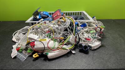 Job Lot of Various Patient Monitoring Cables Including ECG Leads, SpO2 Cables and BP Cuffs