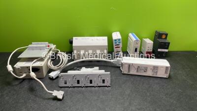 Job Lot of Patient Monitoring Accessories Including 1 x Drager REF MS18284-05 Power Supply, 1 x Drager Infinity HemoMed Module, 1 x GE F-PSMP-01 Module *Missing ECG and NIBP Port-See Photos) 1 x Drager Infinity CNAP Module, 1 x Philips PRESS Module, 1 x S