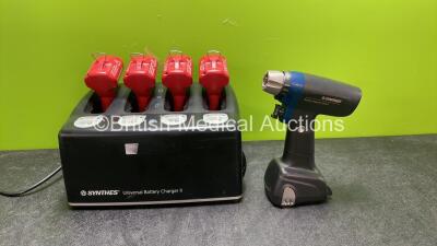 Job Lot Including 1 x Synthes Battery Oscillator II Handpiece, 1 x Synthes Universal Battery Charger II with 4 x Synthes 530.630 Batteries (Powers Up) *SN