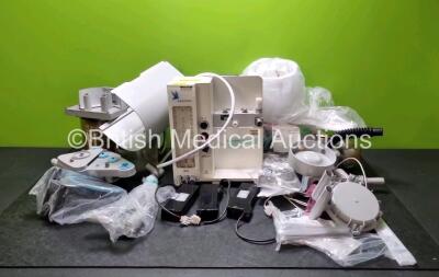 Job Lot Including Various Spare Anaesthesia Parts and 1 x Anmedic Hawk Wall Mounted Anaesthesia Machine with Hoses with 3 x Euro Energy Batteries *cage*